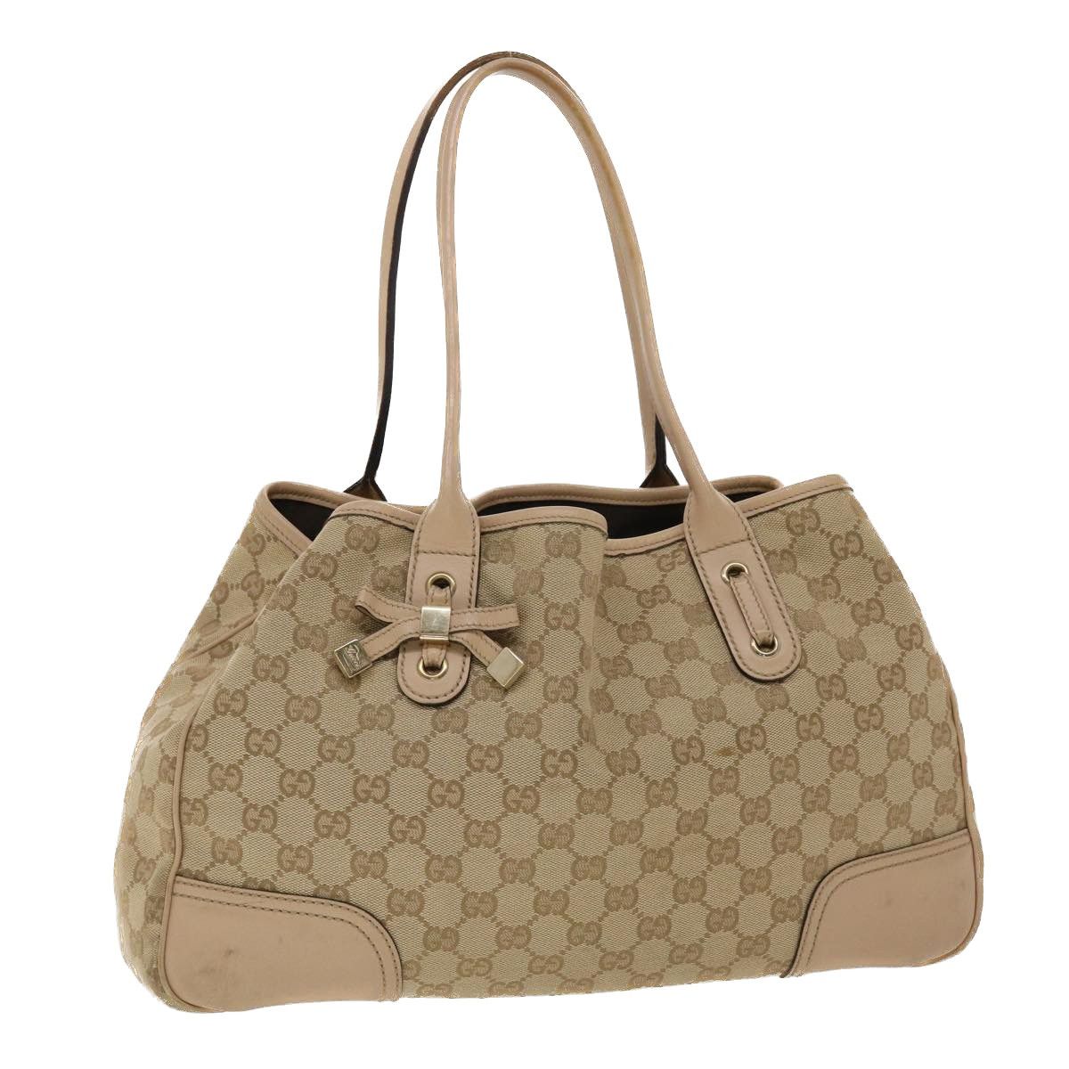 image of Gucci GG Canvas Tote Bag Leather Beige 163805 Auth Am4729, Women's
