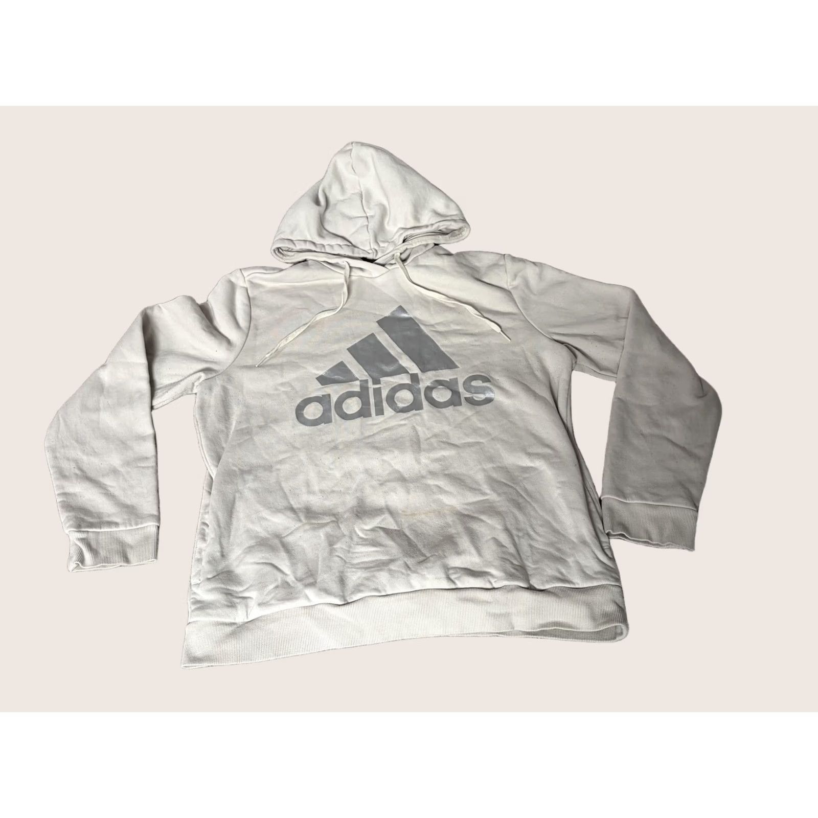 Adidas Adidas Hoodie Mens XL Beige Pullover Fleece Big Logo Graphic Sweatshirt Athletic Size US XL / EU 56 / 4 - 1 Thumbnail