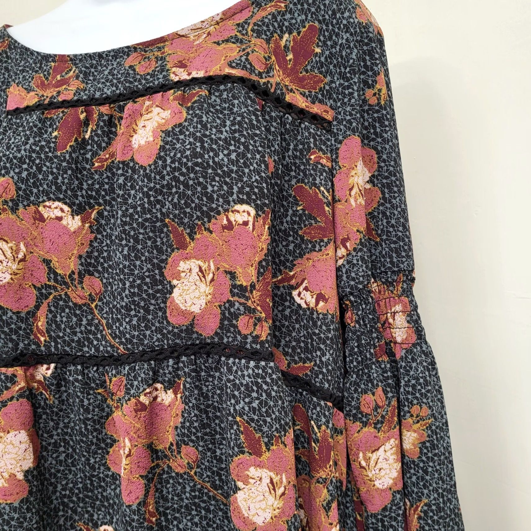 Vintage Knox Rose Shirt Women’s XXL Liberty Floral Black Pheasant Boho Tassel Witchy Top Size XXL / US 16-18 / IT 52-54 - 5 Thumbnail
