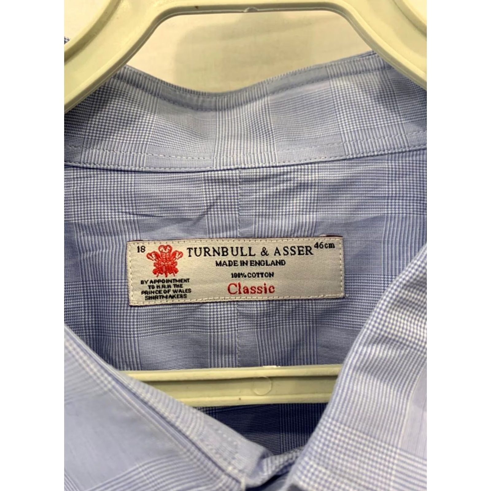 Turnbull & Asser VINTAGE Turnbull & Asser Dress Shirt 2XL Blue Prince of Wales Check Shirt Mens Late 20th Century Size 48R - 3 Thumbnail