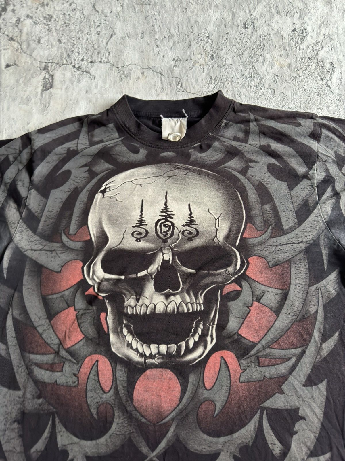 Band Tees × Vintage 1990 SKULL FACE TEE ALLOVER Single Stitch Size US XL / EU 56 / 4 - 2 Thumbnail