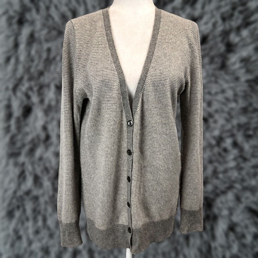 J.Crew J Crew Mens Large Gray Striped Cashmere Blend Cardigan Sweater L XL Size L / US 10 / IT 46 - 1 Thumbnail