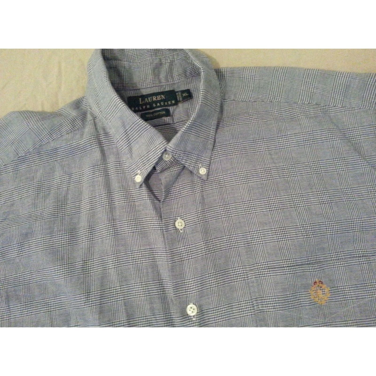 Polo Ralph Lauren VINTAGE? Mens Polo Ralph Lauren Dress Shirt Plaid XL Gray Cotton Long Sleeve 2XL Mens Size 46R - 3 Thumbnail