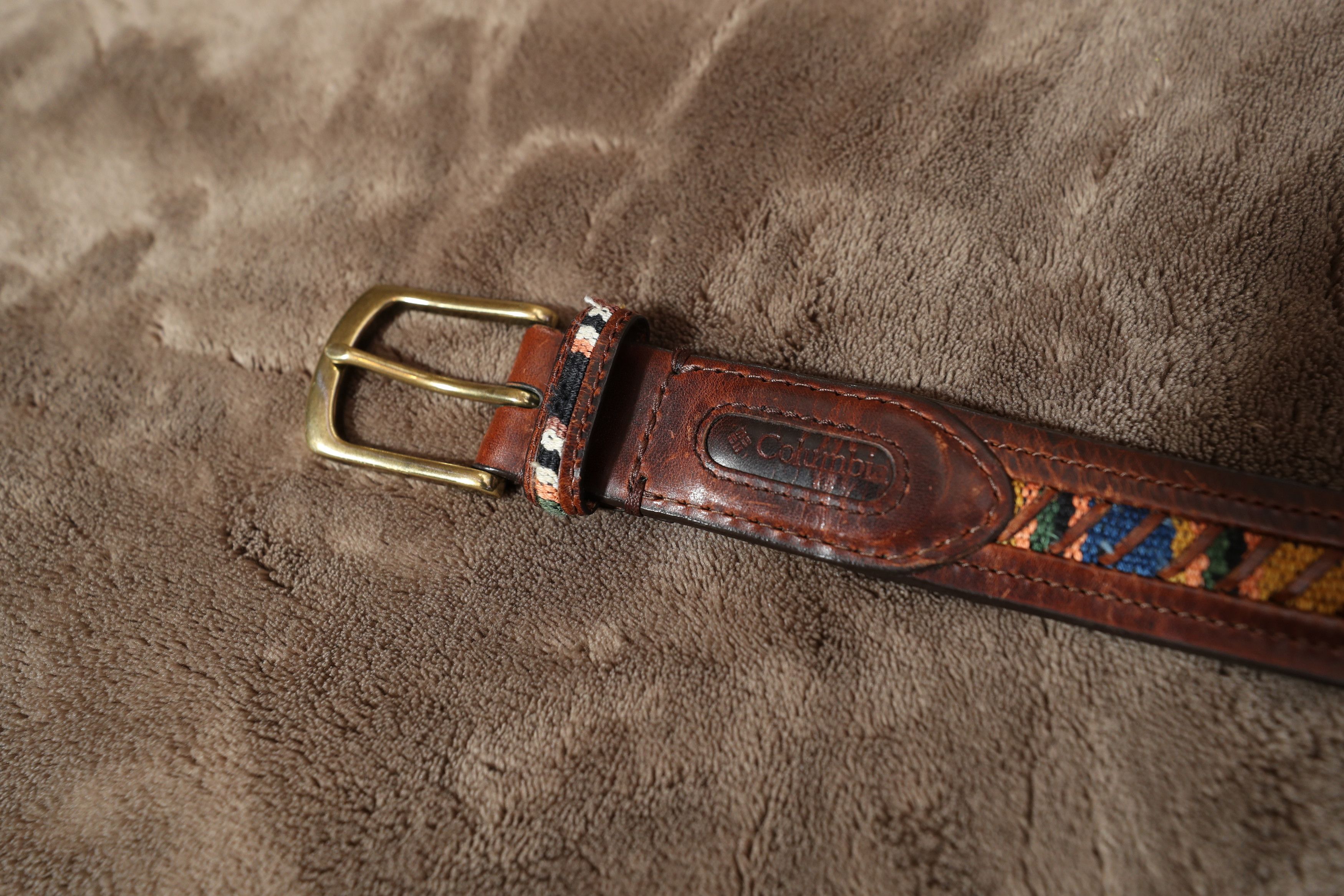 Columbia Columbia Vintage Leather Belt w/ Guatemalan Fabric (36/90) Size 36 - 1 Thumbnail