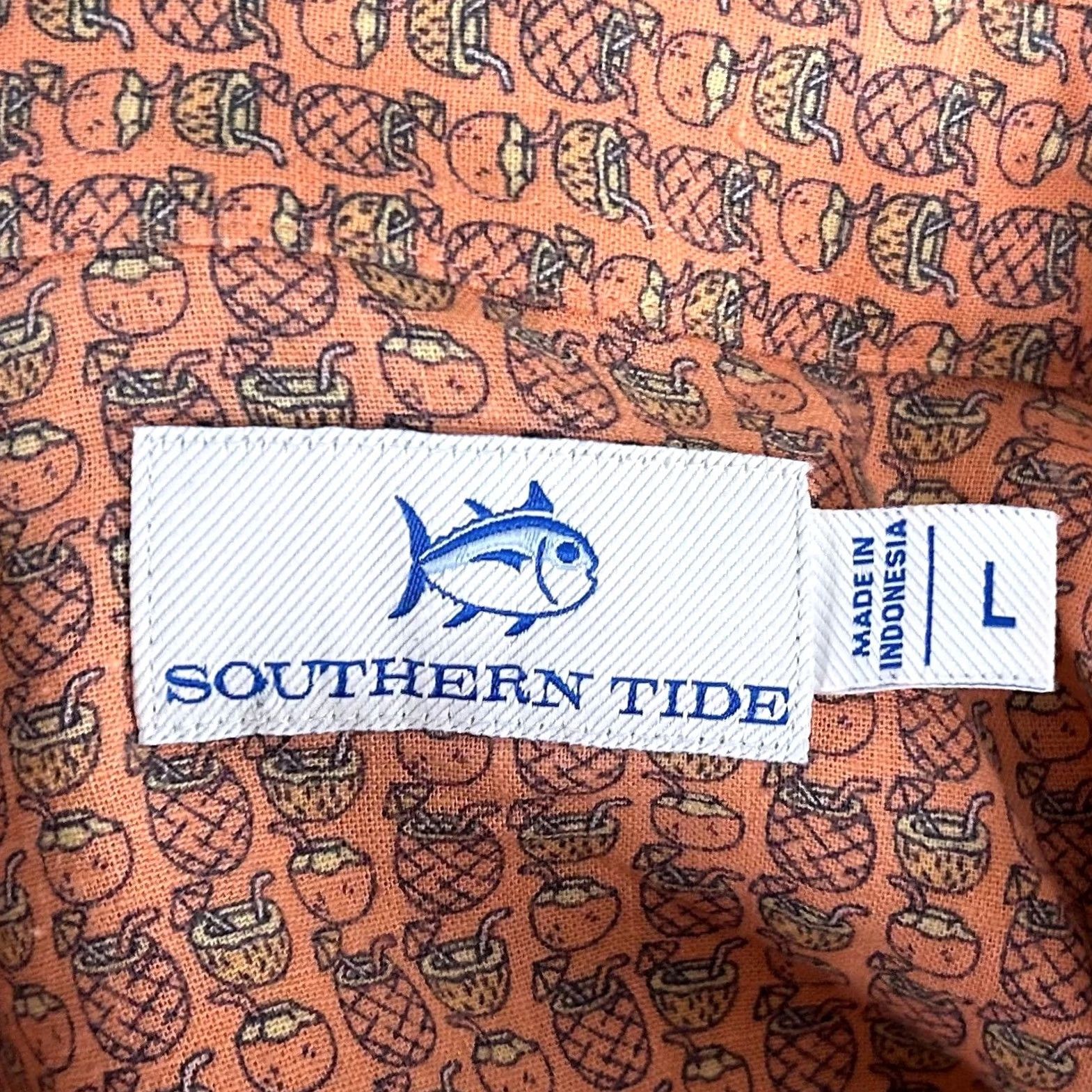 Southern Tide Southern Tide Mens Large Shirt Orange Pineapple Tropical Drinks Linen Blend Size US L / EU 52-54 / 3 - 3 Thumbnail
