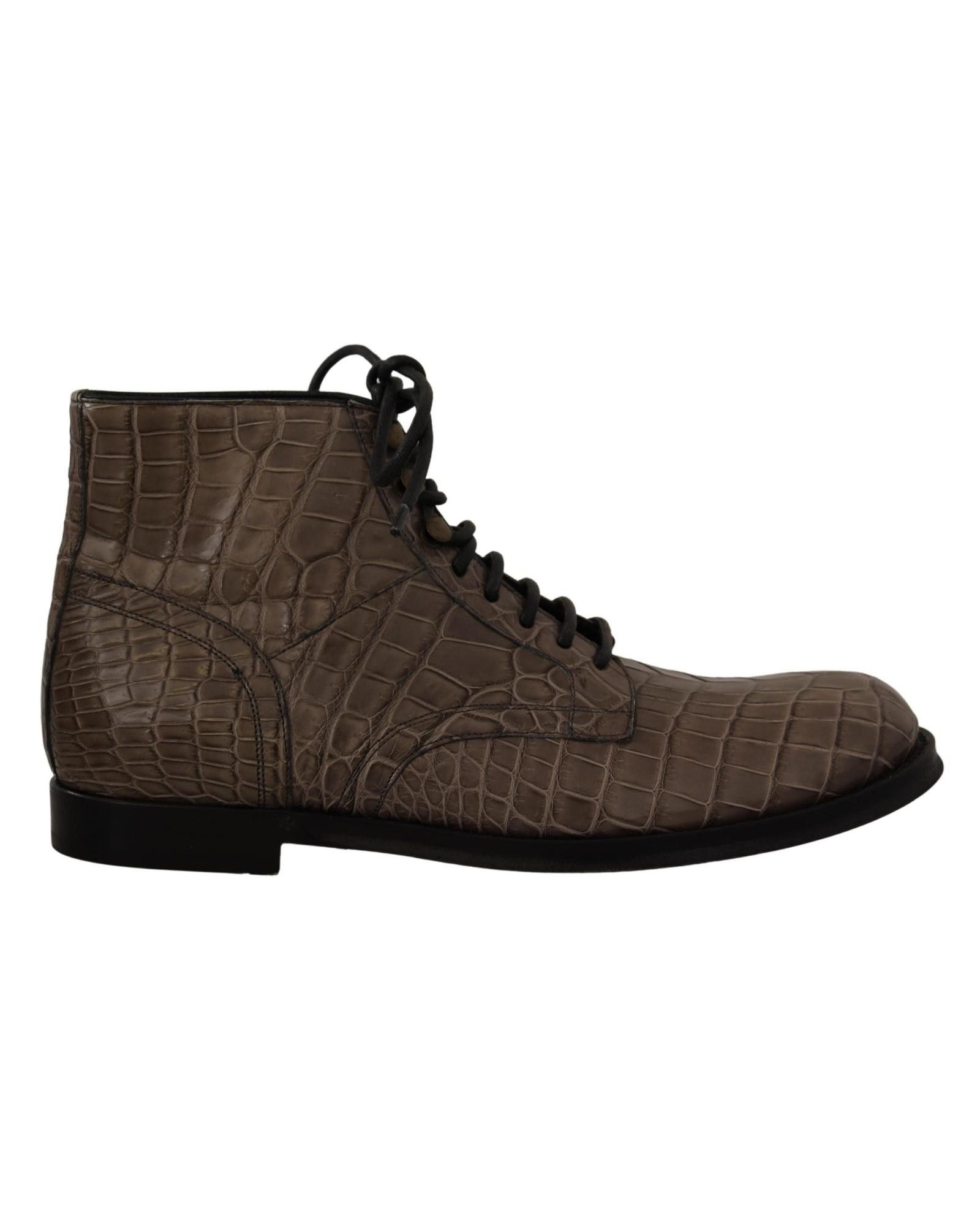 image of Dolce Gabbana Exquisite Crocodile Leather Derby Boots in Grey, Men's (Size 9)