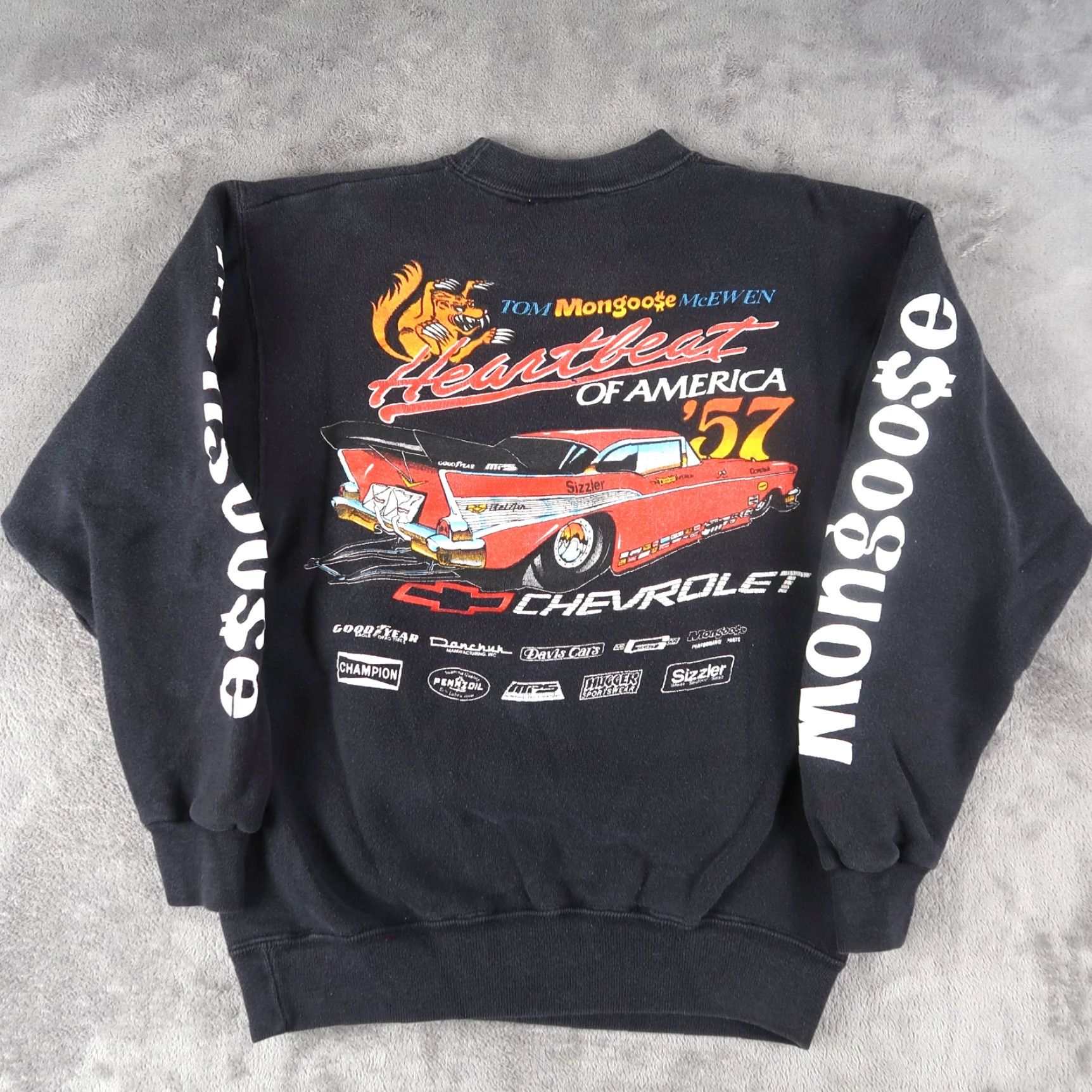 Vintage VINTAGE 80s Tom The Mongoose McEwen Crewneck Sweatshirt Men Small Black Car Graphic Pullover Style Size US S / EU 44-46 / 1 - 2 Thumbnail