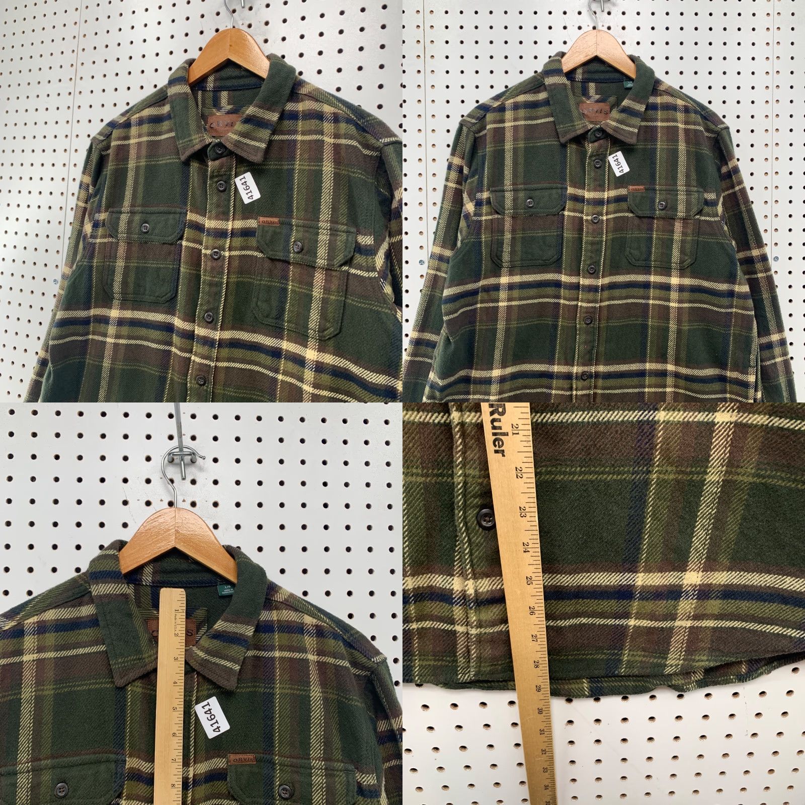 Orvis Orvis Button Shirt Mens Large Green Plaid Heavyweight Shacket 22x29 Button-Up Cotton Flannel Casual Winter Mens Size US L / EU 52-54 / 3 - 8 Thumbnail