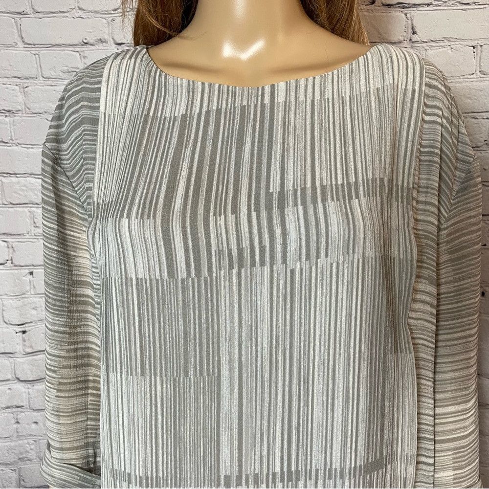 Halston H Halston Chiffon Grey Stripes 3/4 Sleeve Mini Dress Tunic Size L / US 10 / IT 46 - 4 Thumbnail