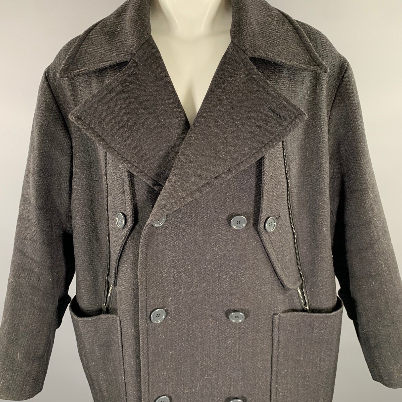 Golden Goose GOLDEN GOOSE Size S Black Herringbone Wool Mohair Peacoat Size US S / EU 44-46 / 1 - 2 Thumbnail