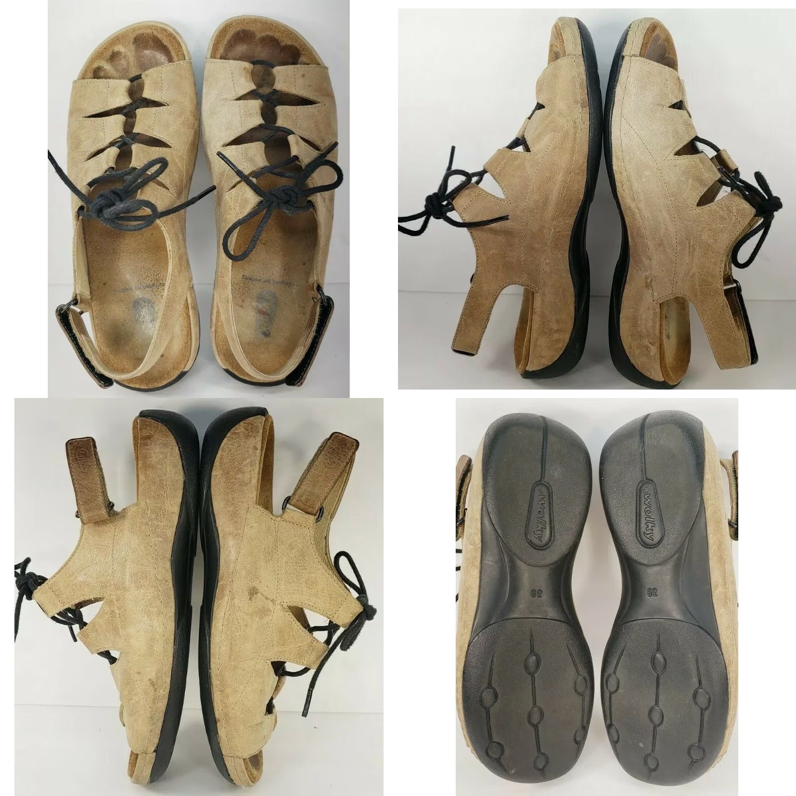 Vintage Wolky Kite Womens Lace-up Sandals 8.5M Beige Leather Wedge 39EU Arch Support Cushioned Comfort Size US 9 / IT 39 - 8 Thumbnail
