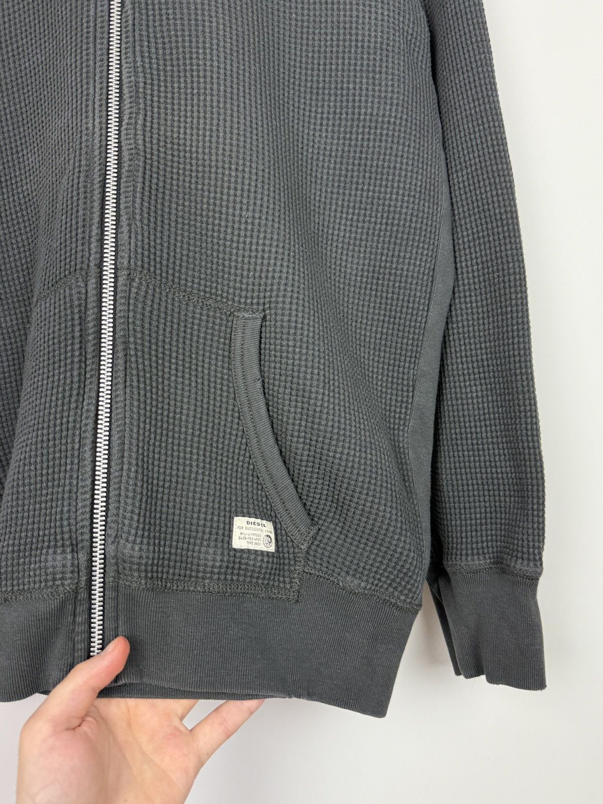 Diesel Diesel Distressed Charcoal Gray Waffle Zip Hoodie M/L Size US M / EU 48-50 / 2 - 3 Thumbnail