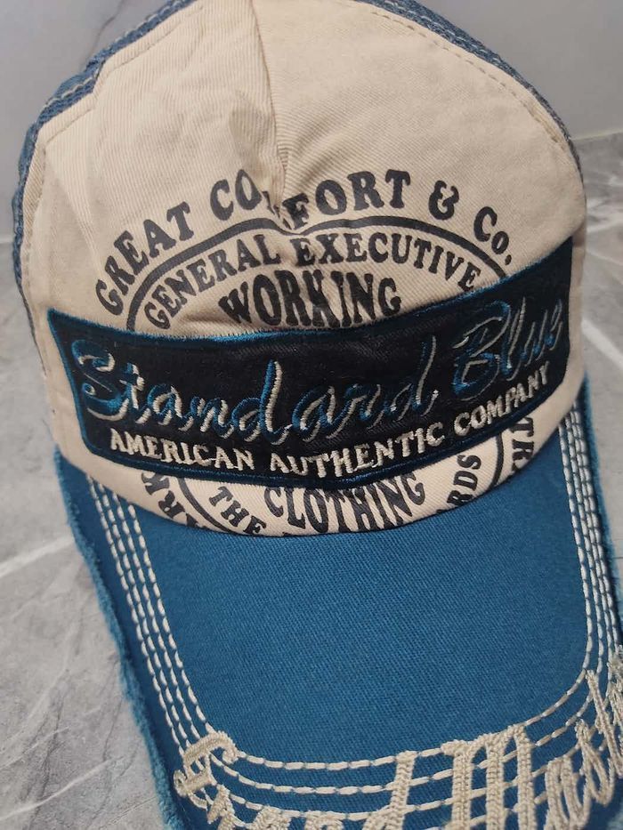 Vintage Vintage Standard Blue Distressed Style Trucker Hat Cap Size ONE SIZE - 3 Thumbnail