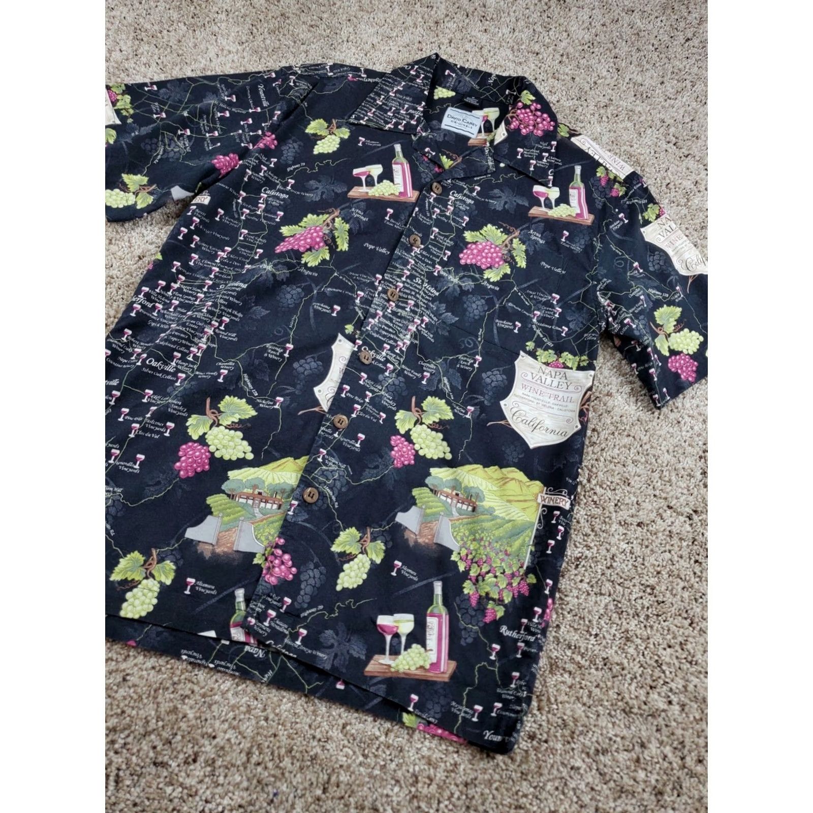 Vintage David Carey Hawaiian Shirt Medium Mens Black Short Sleeve Napa Valley Wine Trail Shirt Size US M / EU 48-50 / 2 - 2 Thumbnail