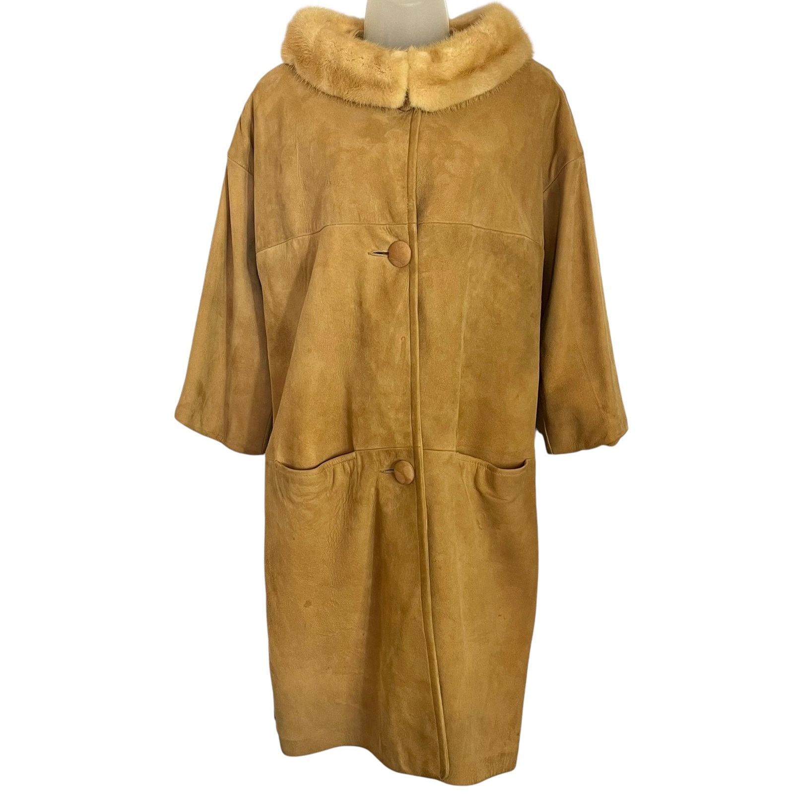 Vintage Vintage Suede Leather Coat Palomino Blonde Mink Fur Collar Size S / US 4 / IT 40 - 12 Thumbnail