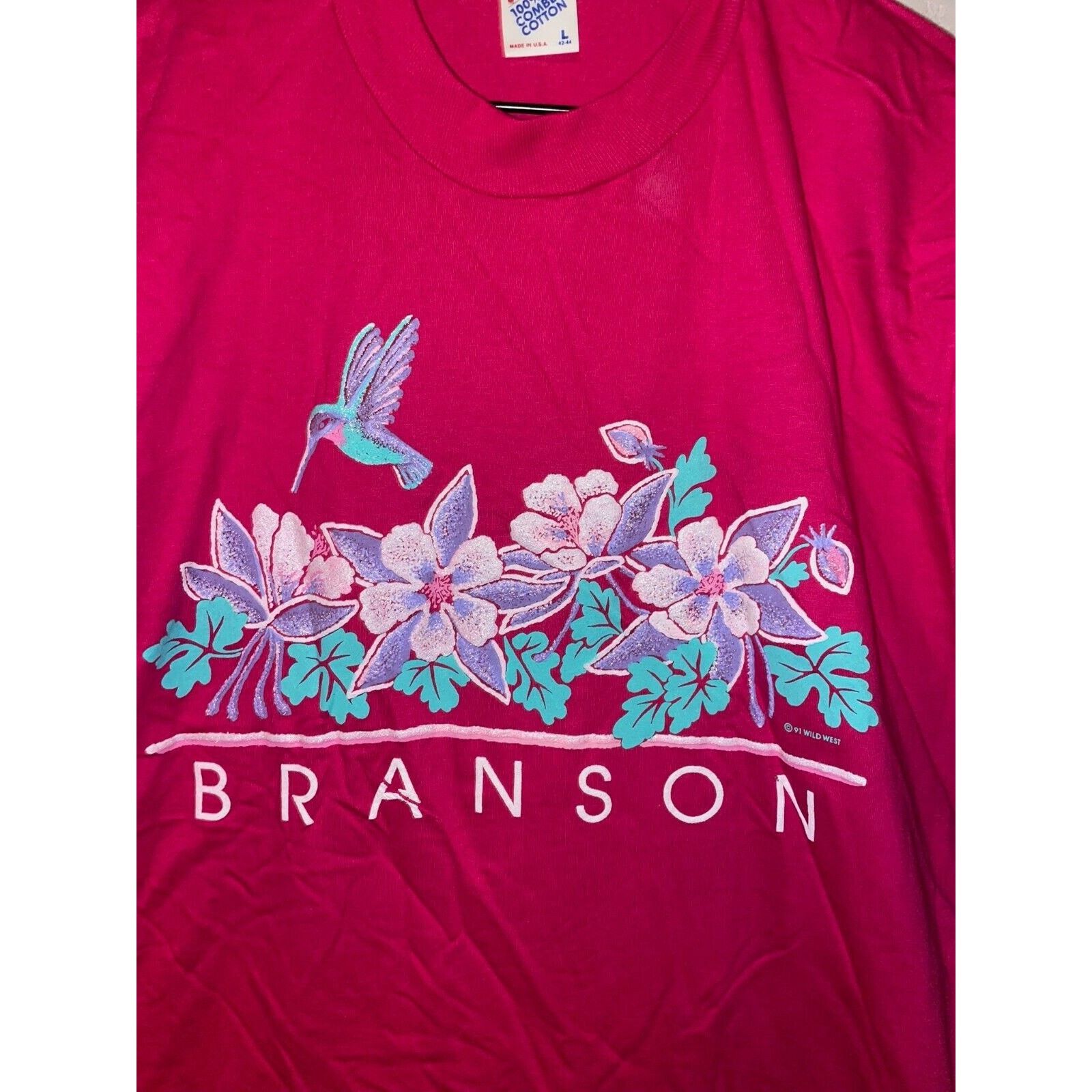 Jerzees 90s Vintage Branson Hummingbird Flower Pink Shirt VTG Large Size US L / EU 52-54 / 3 - 2 Thumbnail