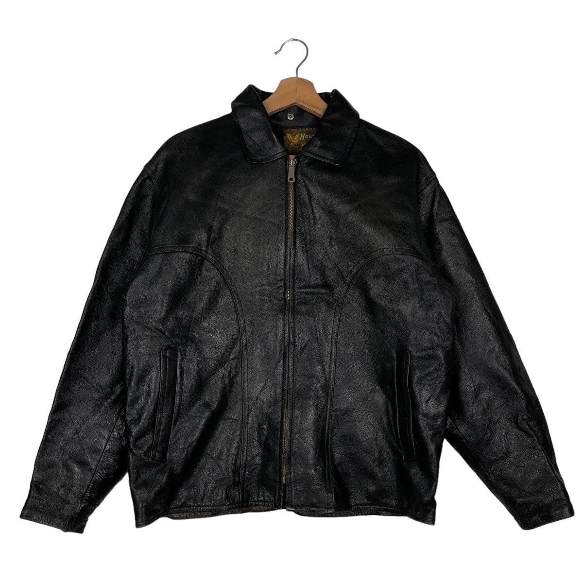 Japanese Brand 🔥90’s Bomber Leather Jacket Iconic Black Hawks Jumper Japan Size US M / EU 48-50 / 2 - 1 Thumbnail