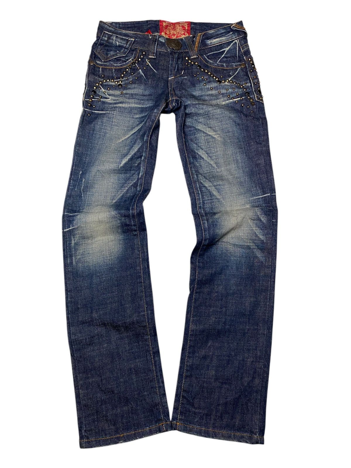 If Six Was Nine 2000's Red Pepper Seawash Studded Flare Jeans Size US 27 - 1 Thumbnail