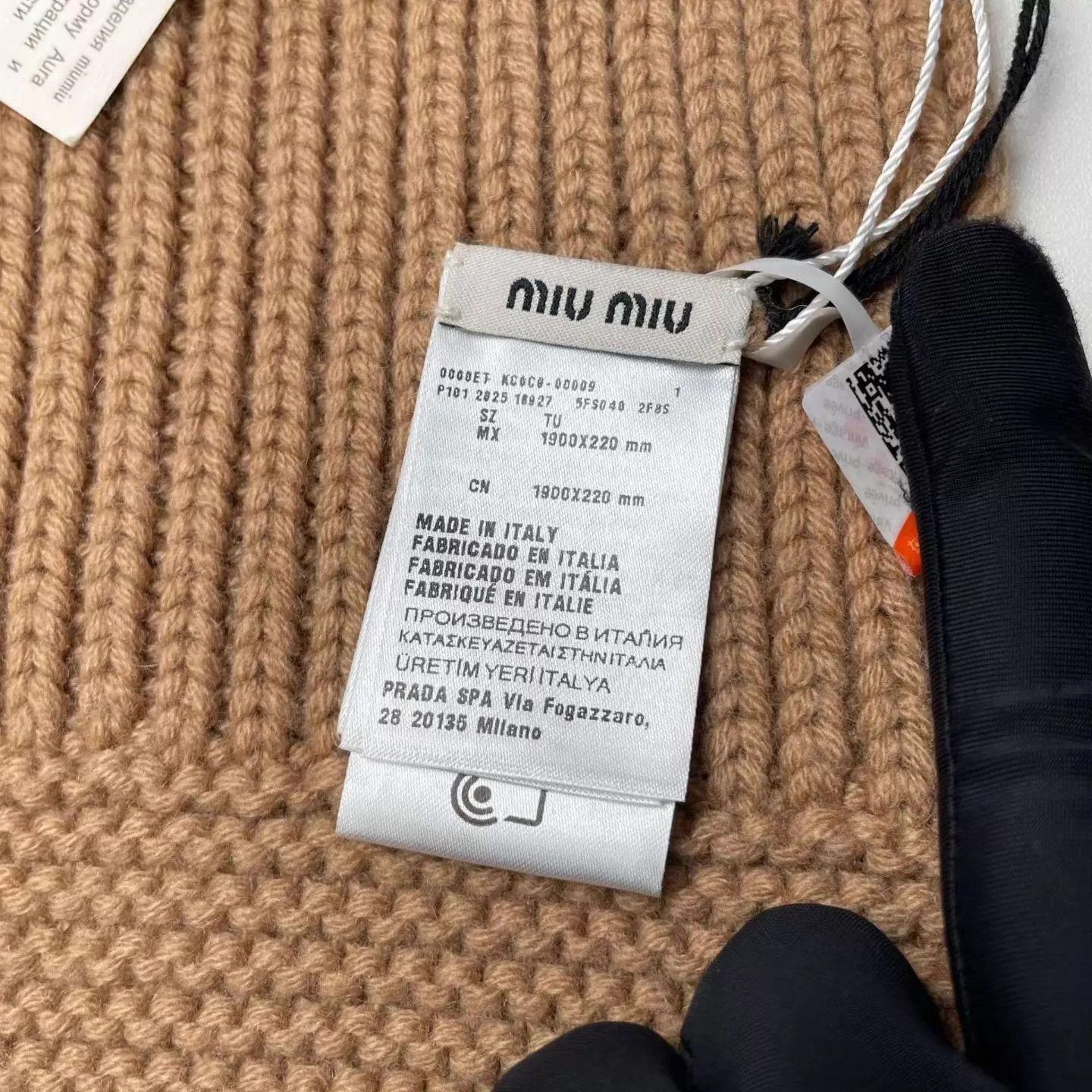 Miu Miu MIU MIU 25FW Camel Wool-Cashmere Ribbed Knit Logo Scarf Size ONE SIZE - 4 Thumbnail
