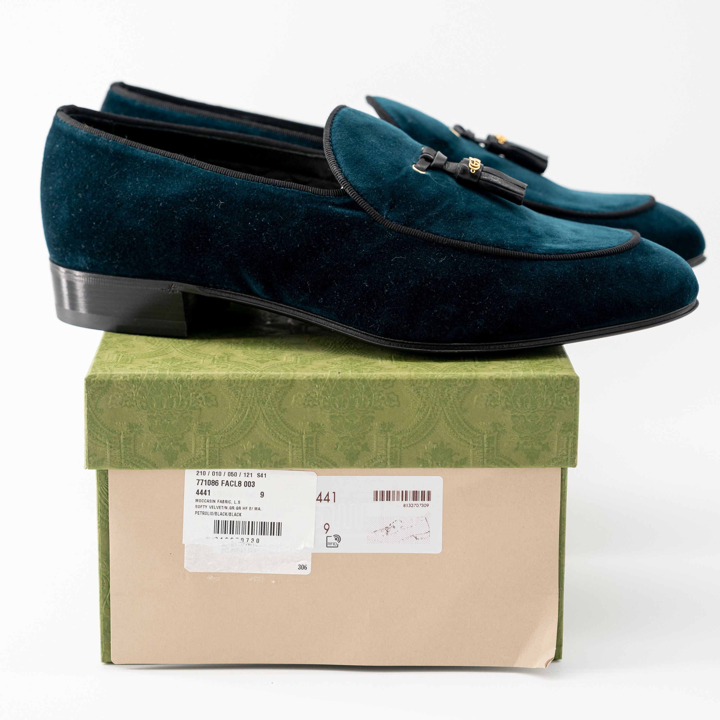 Gucci 9G - Gucci Velvet Loafers Tassel GG Blue Green Moccasins Size US 9.5 / EU 42-43 - 9 Thumbnail