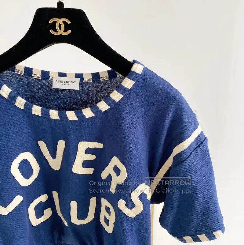 Yves Saint Laurent Saint Laurent Blue Logo Crop T-Shirt . Size XS / US 0-2 / IT 36-38 - 4 Thumbnail