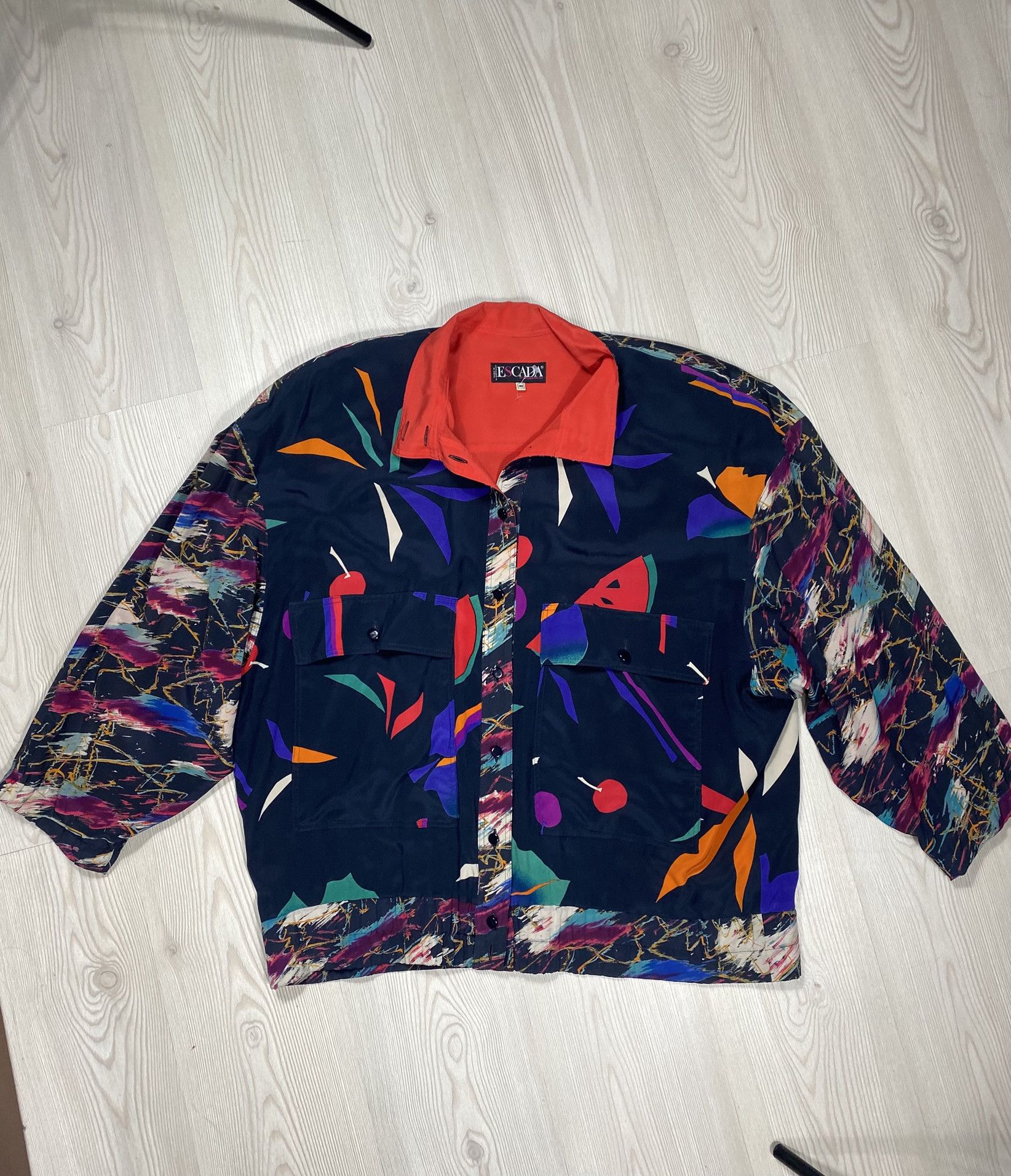 Escada Escada 80s Windbreaker Graphic Floral Silk Jacket VTG Size M / US 6-8 / IT 42-44 - 3 Thumbnail