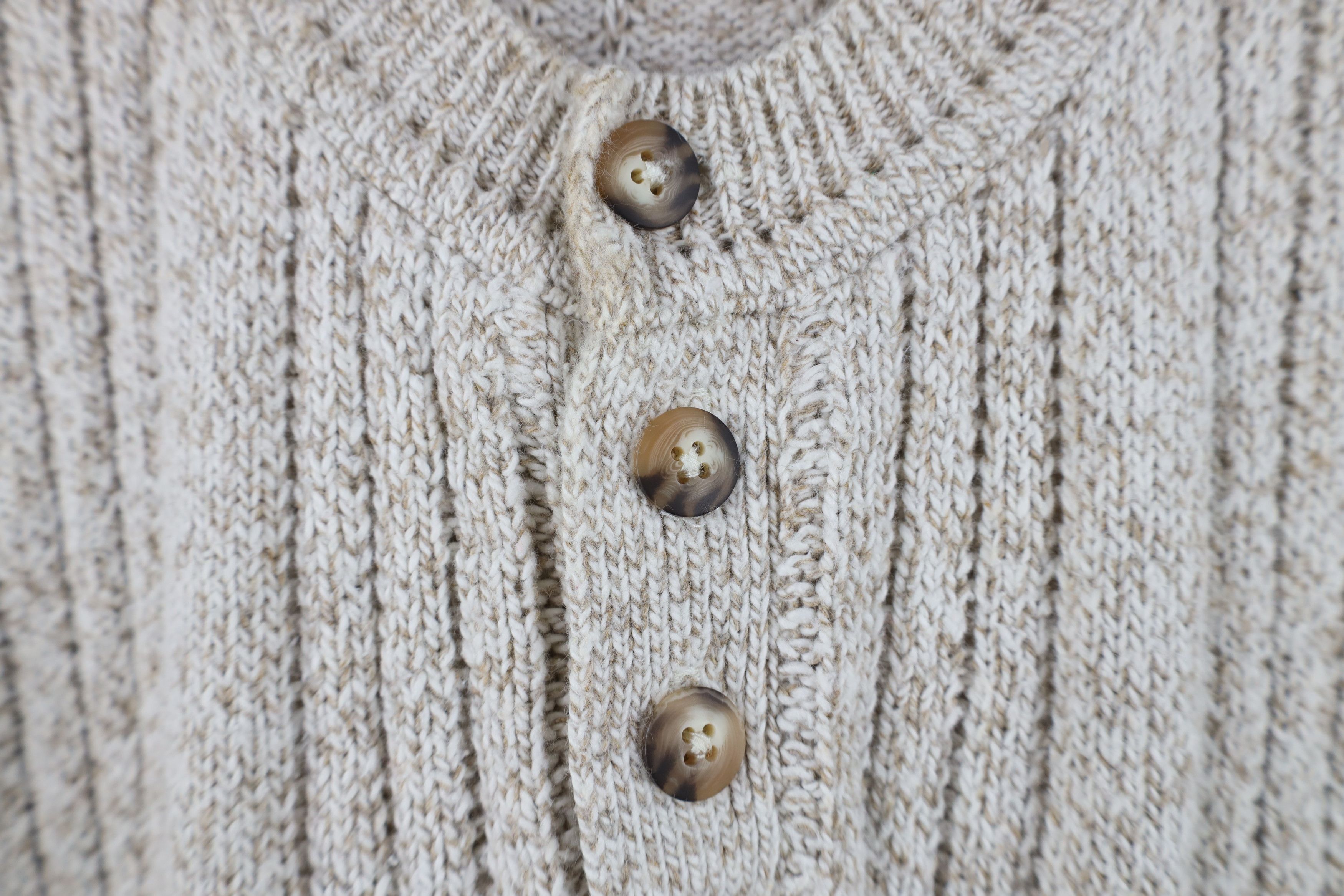 Vintage Vintage 90s Streetwear Ribbed Knit Henley Sweater Beige USA Size US XL / EU 56 / 4 - 4 Thumbnail