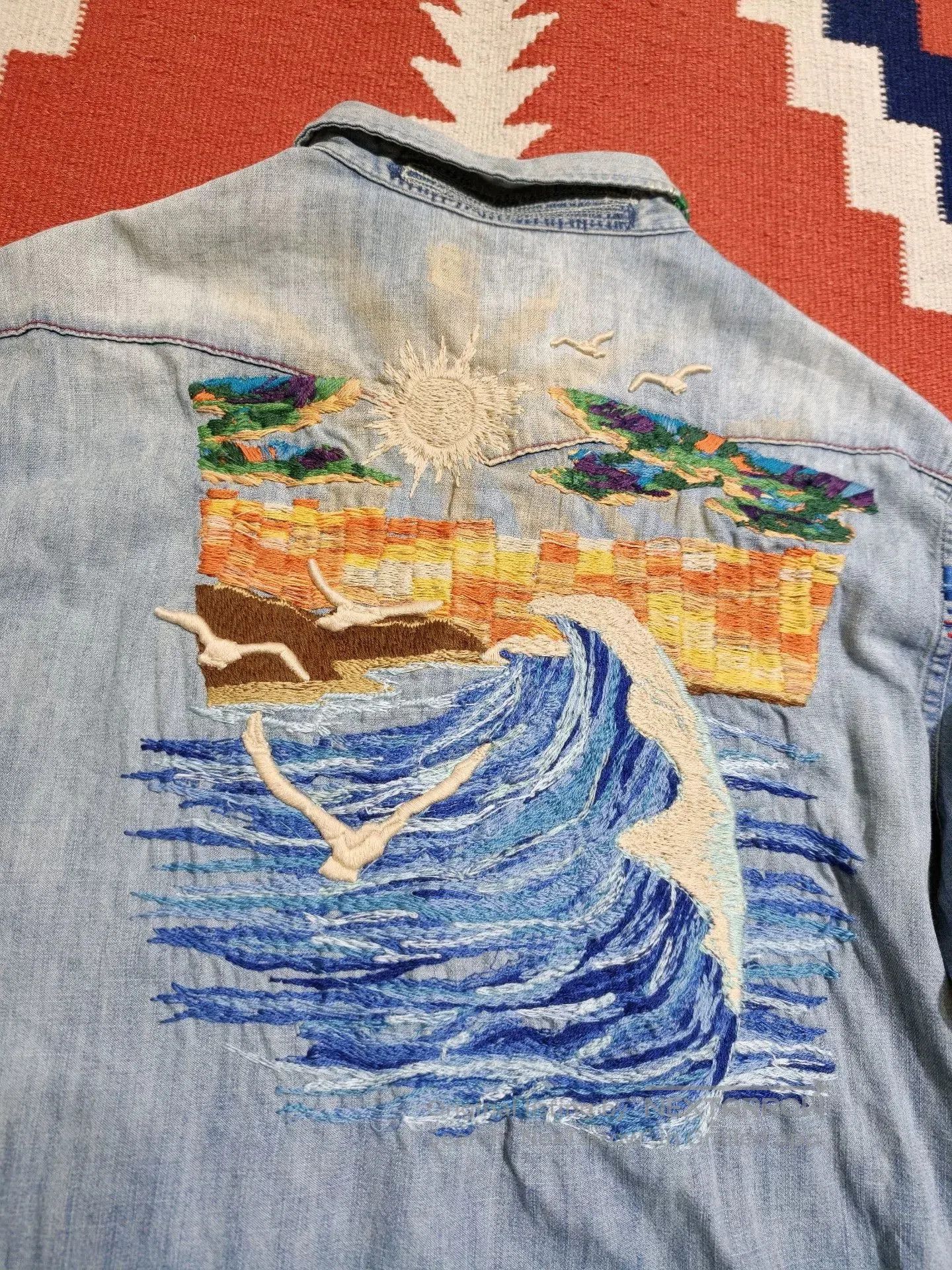 RRL Ralph Lauren Embroidered Southwestern Denim Shirt. Size US M / EU 48-50 / 2 - 3 Thumbnail