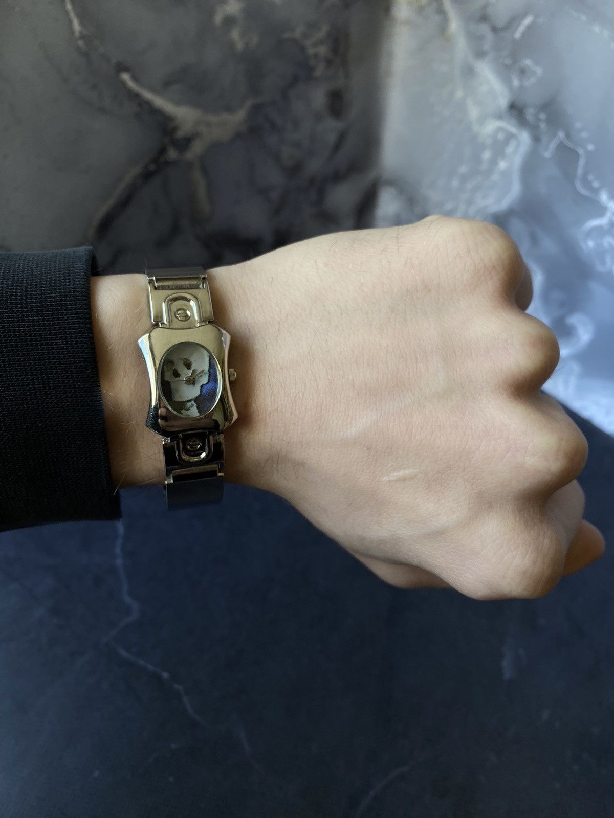 Avant Garde x Jewelry Futuristic Skull Design Watch With Metal Bracelet in Silver, Men's