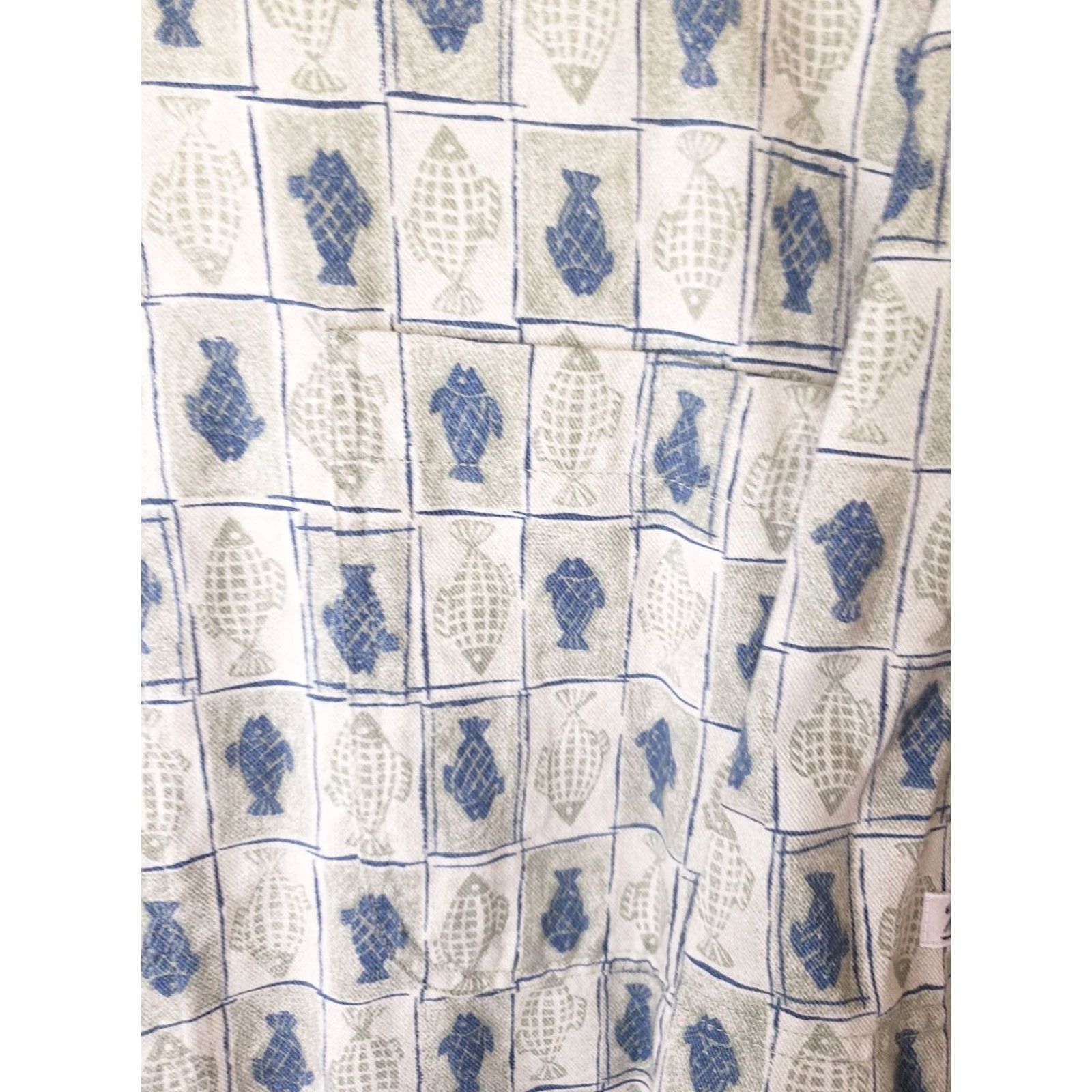 Vintage Woolrich Button-Up Shirt Men L Beige Blue Green Fish Pattern Hiking Outdoor Shirt Adults Regular Cotton Pockets 48 Chest Collar Button-Up Short Sleeve Size US L / EU 52-54 / 3 - 5 Thumbnail