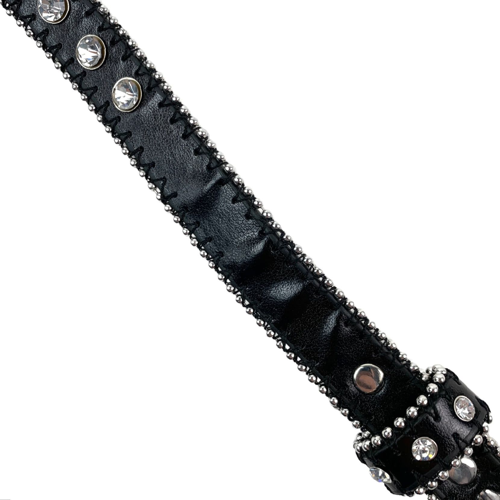 Vintage VINTAGE Women's Black XL Goth Moto Leather Belt with Rhinestone Studded Buckle 46" Belt Mens Womens XL Black Rhinestone Buckle Leather Belt Size ONE SIZE - 3 Thumbnail