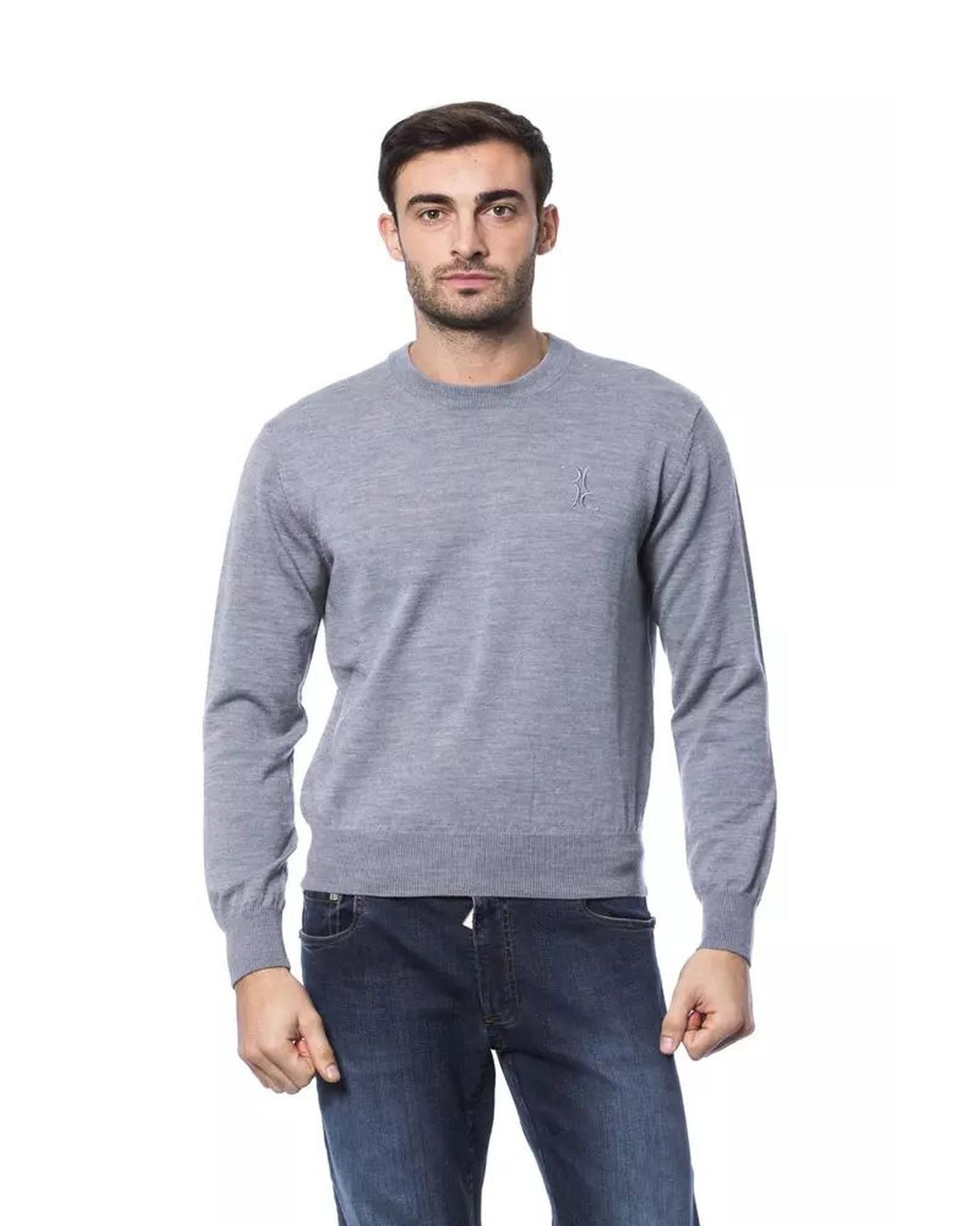 image of Billionaire Couture Embroidered Merino Wool Sweater in Grey, Men's (Size Small)