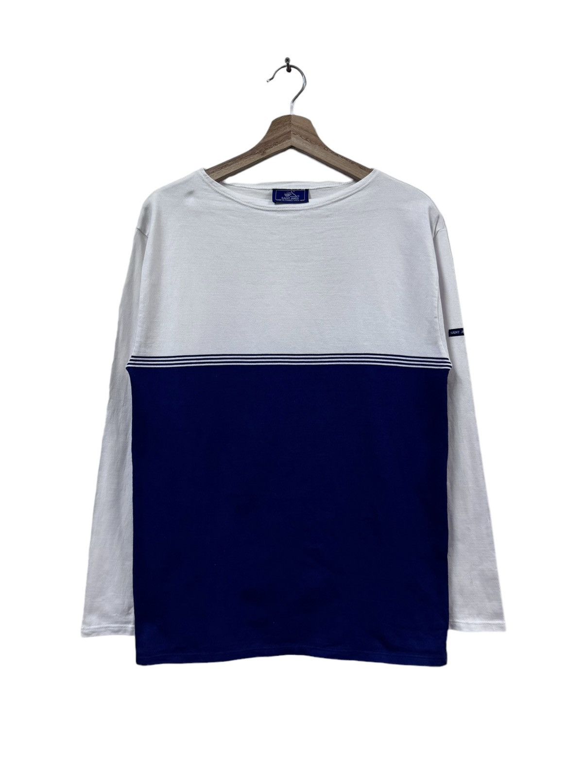 image of VtgSaint James France Boat Neck Marine Longsleeve Shirt in Blue/White, Men's (Size Medium)