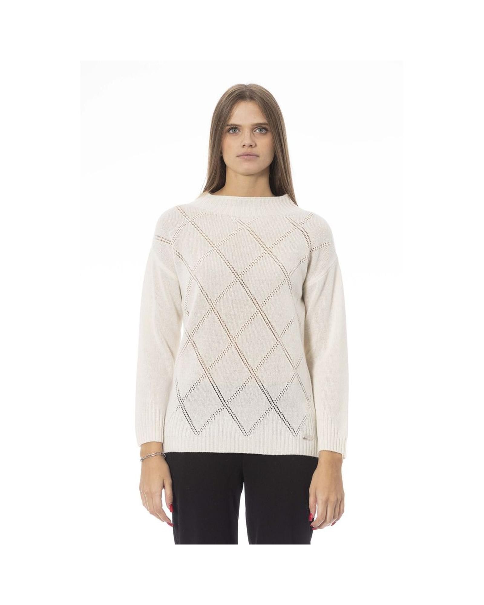 image of Baldinini Wool Ribbed Neck Sweater in Beige, Women's (Size Small)