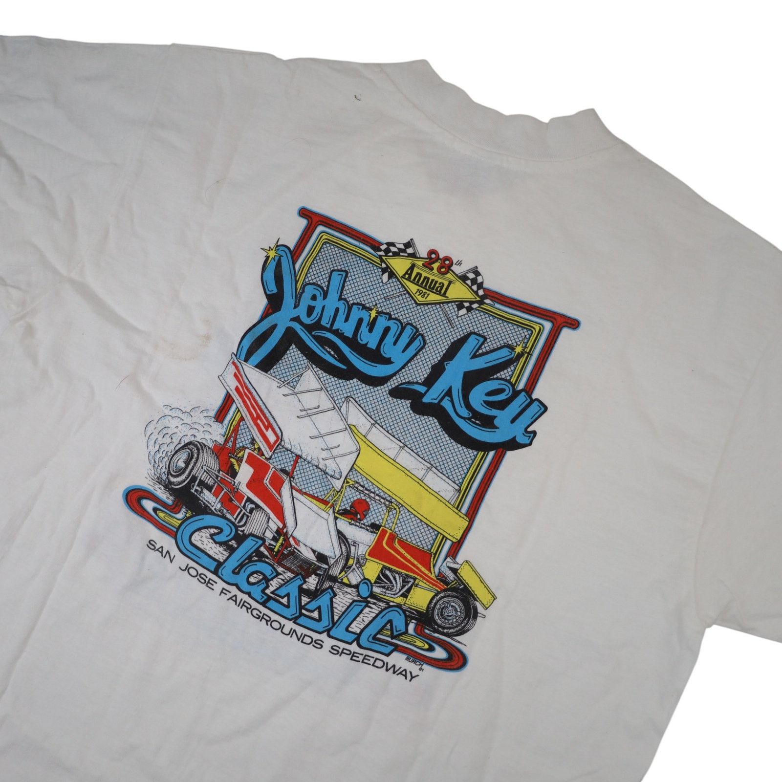 Vintage VTG 80sJohnny Key Classic Sprint Car Racing Graphic T Shirt Size US L / EU 52-54 / 3 - 11 Thumbnail