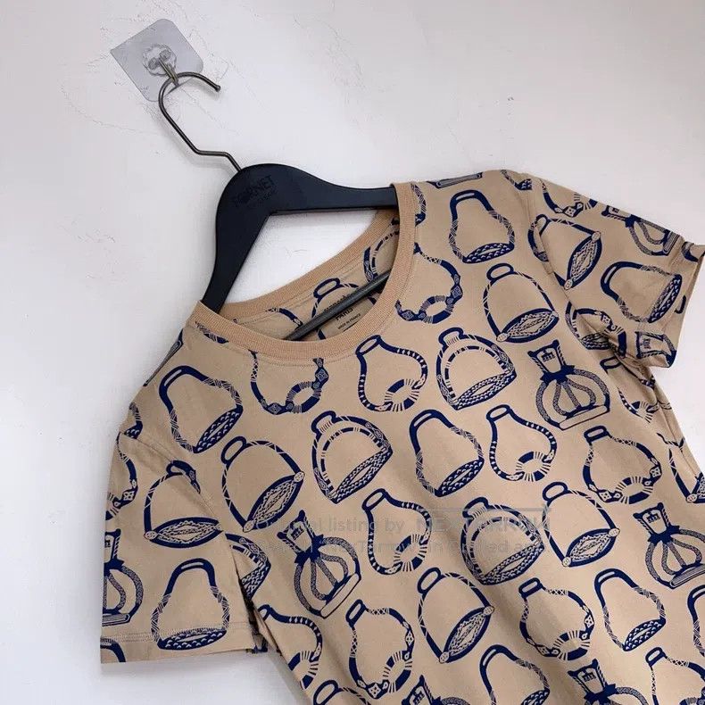Hermes Hermes Khaki short-sleeved printed T-shirt Size S / US 4 / IT 40 - 3 Thumbnail