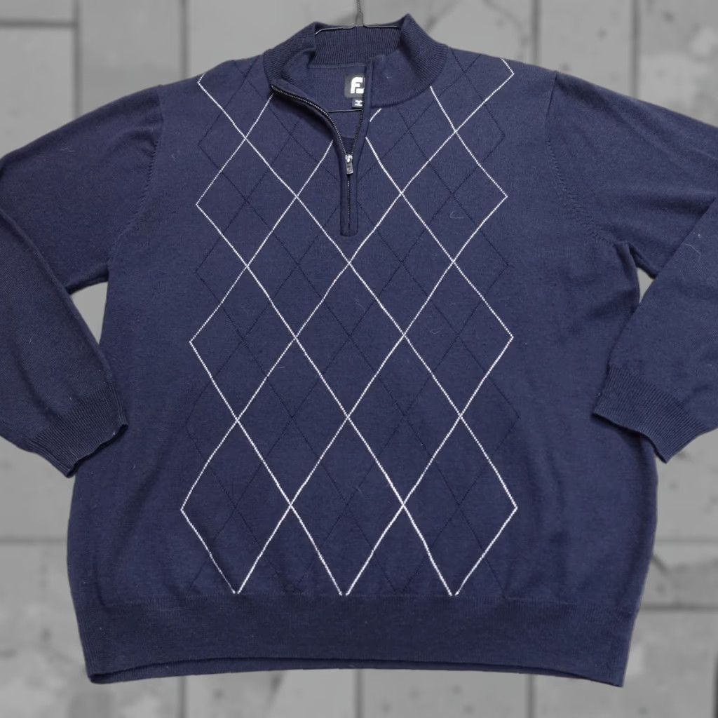 Footjoy Footjoy Sweater XL Blue 100% Wool Argyle 1/4 Zip Mens Size US XL / EU 56 / 4 - 1 Thumbnail
