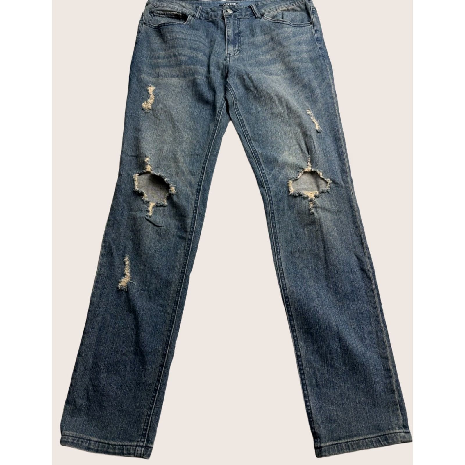 Denime VINTAGE Jackson Jeans Skinny Blue Denim Distressed Destroyed Wash Zip Button Mens 34x32 Size US 34 / EU 50 - 1 Thumbnail