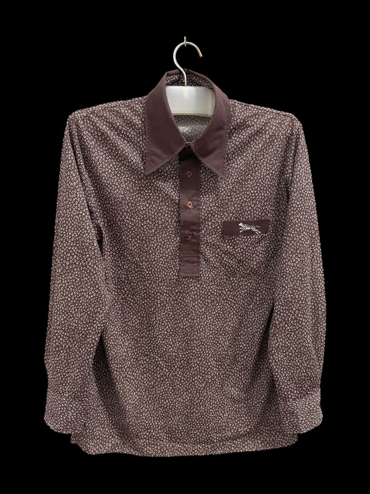 Other × Vintage VINTAGE 70’s HIPPIES LONGSLEEVE COLLAR POLO LEOPARD CAMO Size US S / EU 44-46 / 1 - 1 Thumbnail