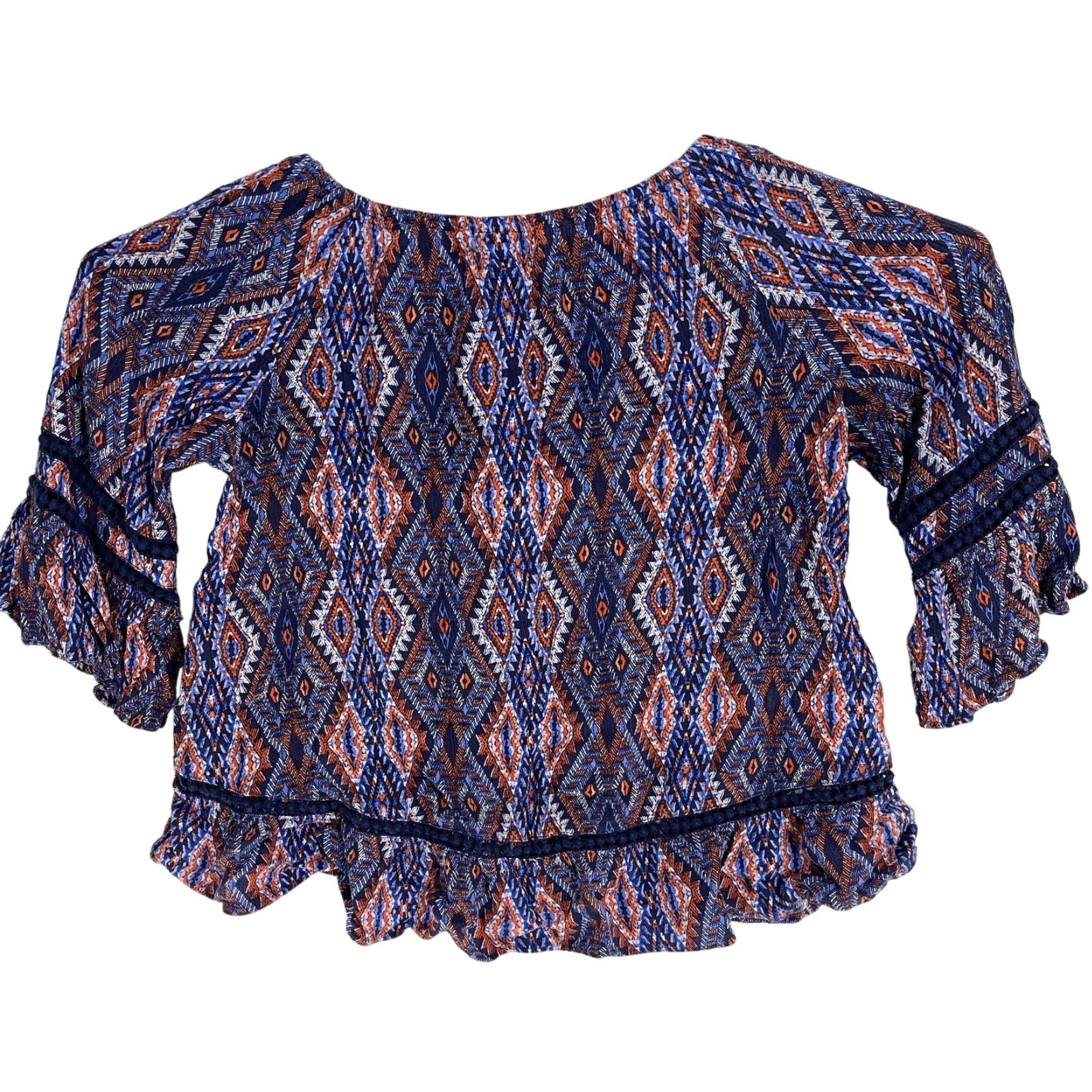 Vintage GNW Blouse S Blue Boho Bohemian Hippie Prairie Artsy Festival Tunic 3/4 Sleeve Scoop Neck Rayon Regular Womens Size S / US 4 / IT 40 - 3 Thumbnail