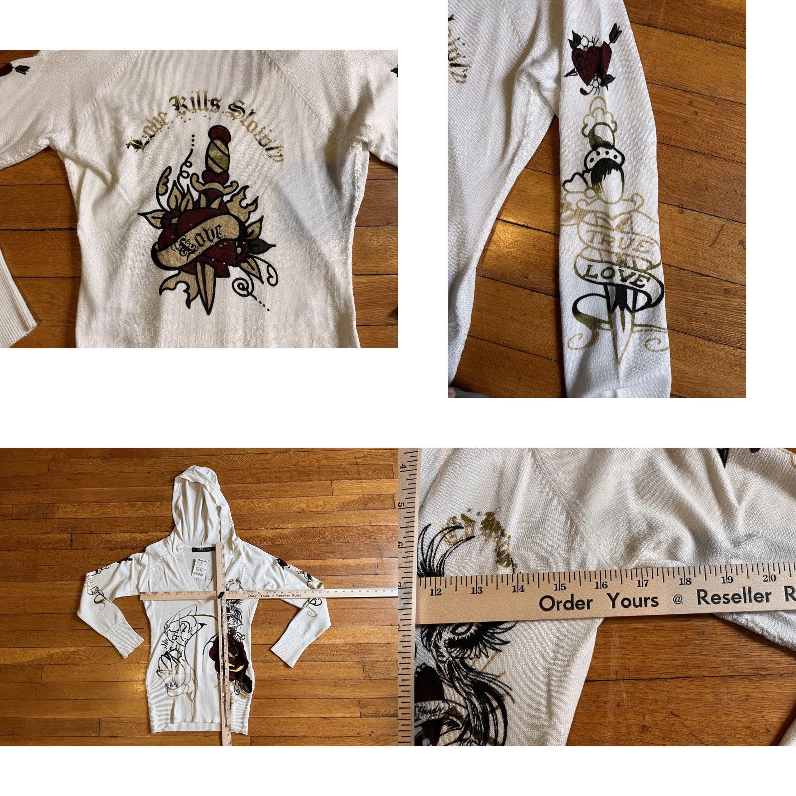 Ed Hardy VINTAGE Ed Hardy Hoodie Sweater Women’s Large White Sequin Y2K Size L / US 10 / IT 46 - 8 Thumbnail