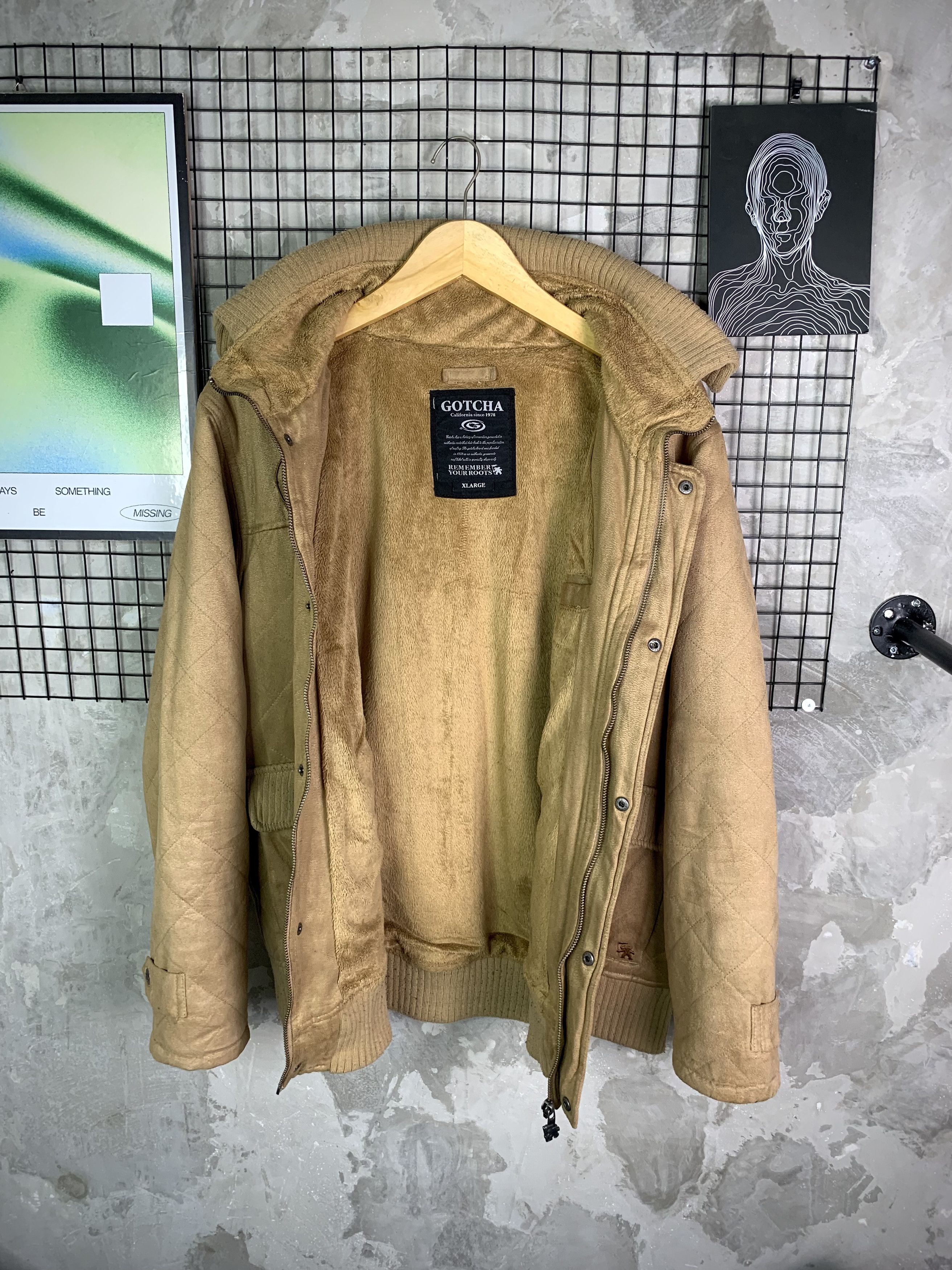 Gotcha Vintage Gotcha Quilted Suede Bomber Jacket Sherpa Lined Size US XL / EU 56 / 4 - 4 Thumbnail