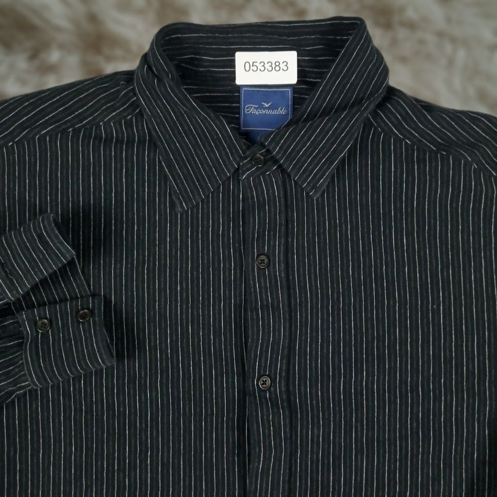 Faconnable Façonnable Shirt Mens Large Black Striped Button-Up Long Sleeve Cotton Casual Workwear Size US L / EU 52-54 / 3 - 1 Thumbnail