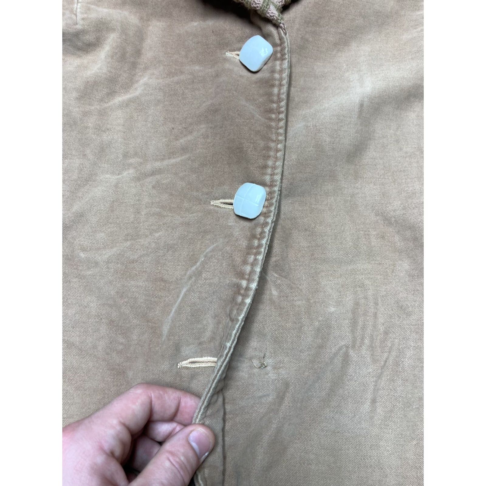 Vintage VINTAGE suede coat Women's Large Overcoat Shawl Collar 50s 60s Beige Size L / US 10 / IT 46 - 3 Thumbnail
