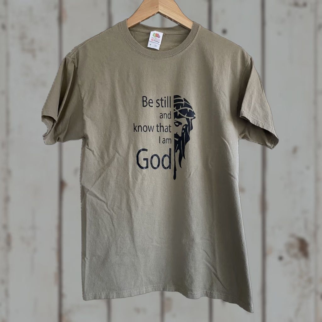 Fruit Of The Loom VINTAGE Mens Medium Jesus Religious Tee Shirt Brown M I Am God Size US M / EU 48-50 / 2 - 1 Thumbnail