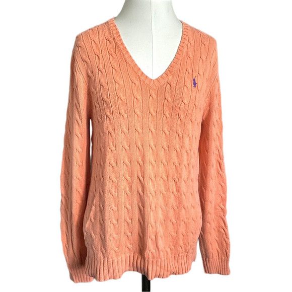 Ralph Lauren Ralph Lauren Cableknit Pullover V-Neck Sweater in Orange - M Size M / US 6-8 / IT 42-44 - 2 Thumbnail