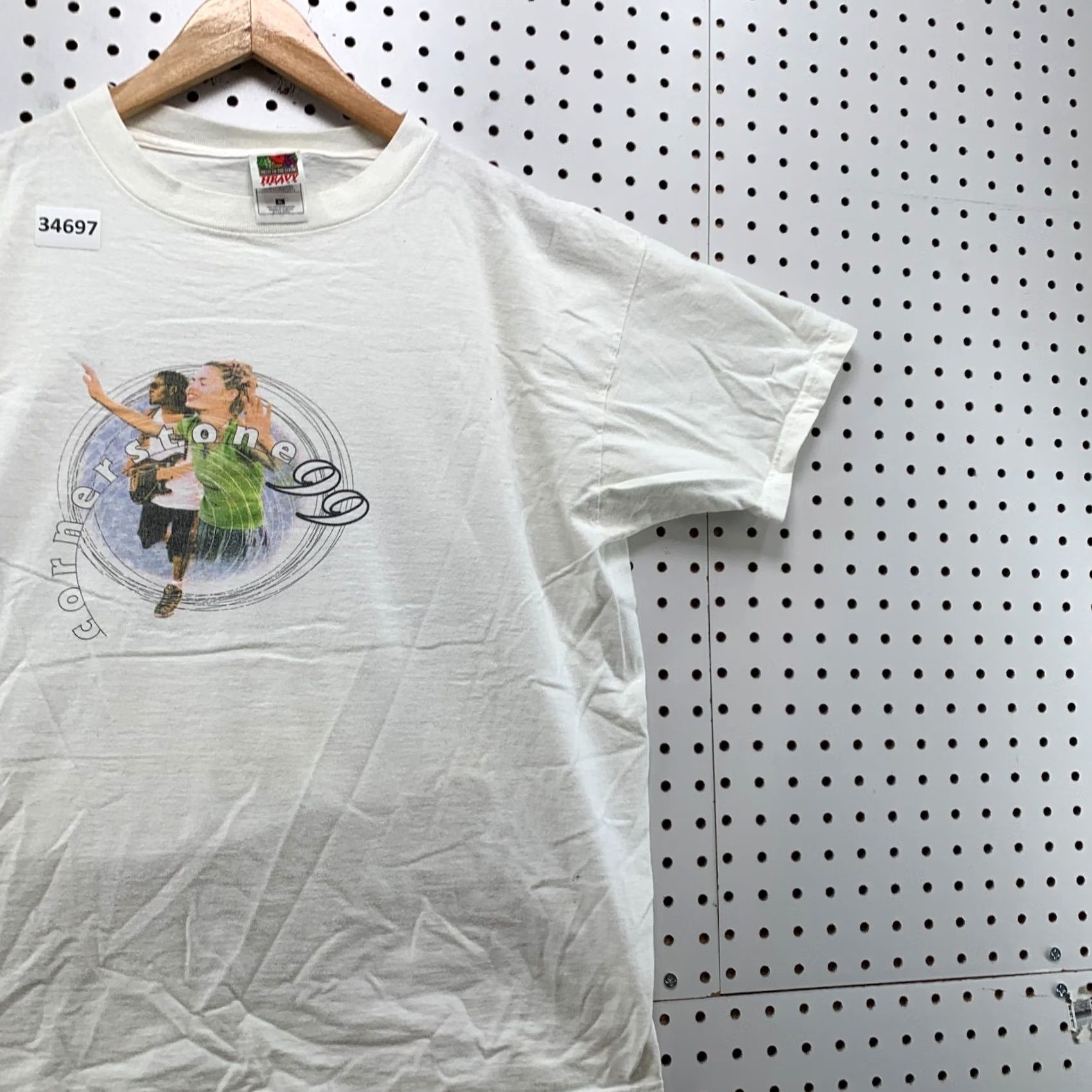 Fruit Of The Loom VINTAGE Cornerstone Shirt XL White Music Band 90s Short Sleeve 22.5x25.5 Mens Size US XL / EU 56 / 4 - 4 Thumbnail