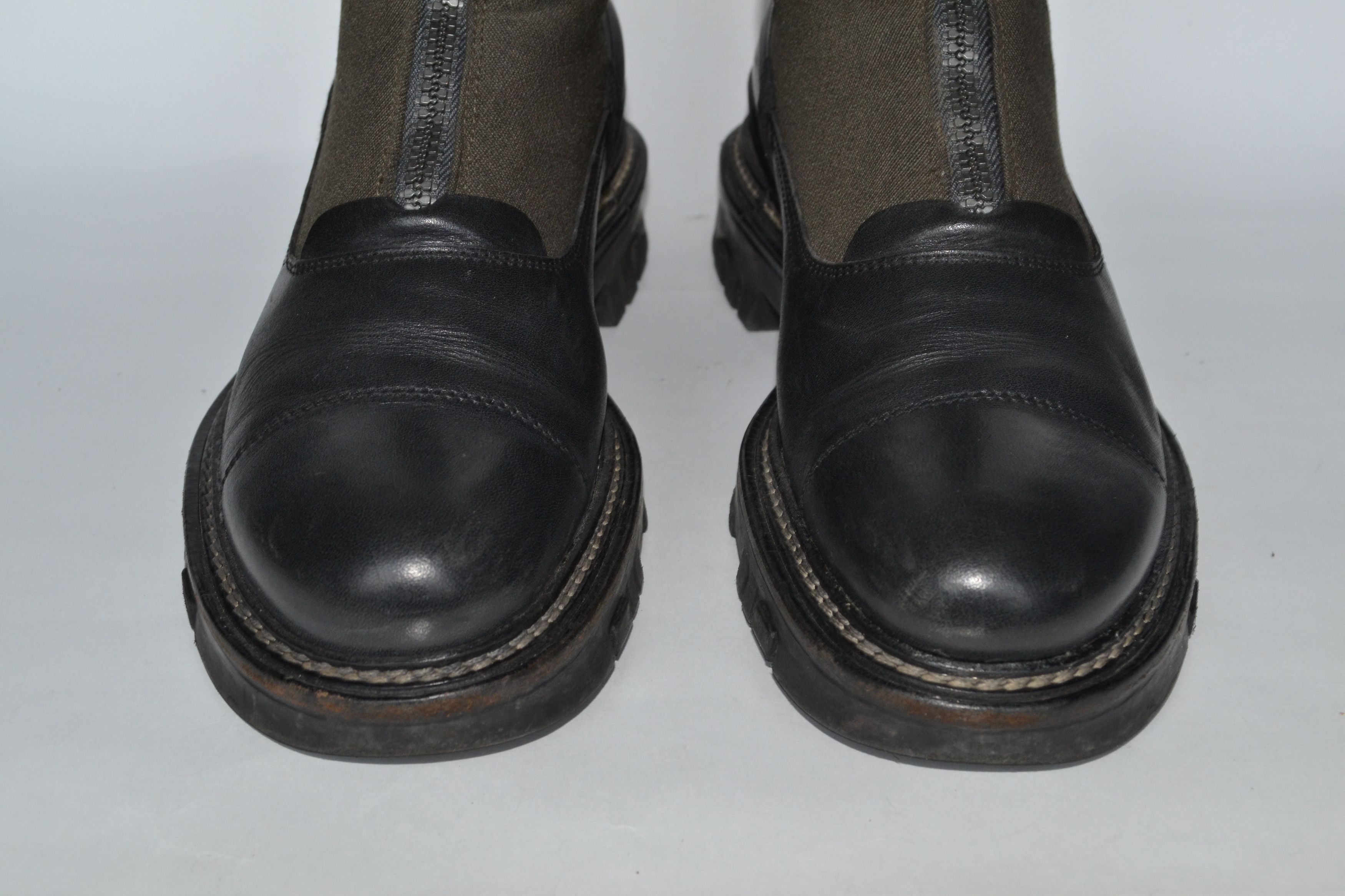 Prada PRADA Boots Leather Vintage Front Zip Black Khaki 39 Size US 9 / IT 39 - 8 Thumbnail