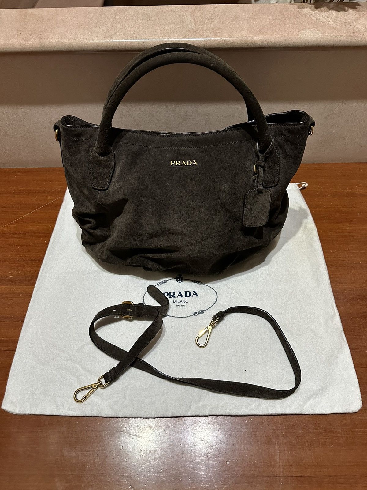 image of Prada Vintage Leather Handbag in Brown, Women's