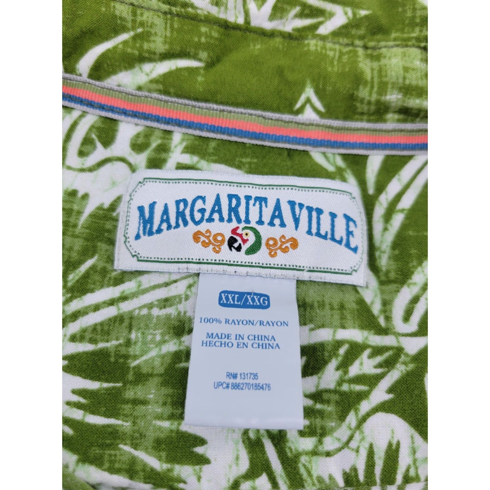 Vintage Margaritaville Hawaiian Shirt Men's 2XL Green White Rayon Ferns Flowers Button-Up Floral Aloha Classic Short Sleeve Size US XXL / EU 58 / 5 - 8 Thumbnail